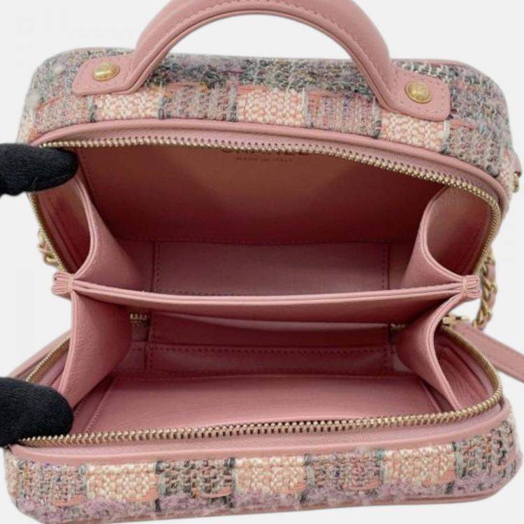 Pre Owned Chanel Pink Small Tweed CC Filigree Vanity Case