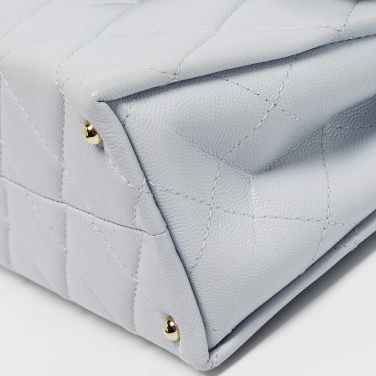 Pre Owned Chanel Blue Quilted Caviar Leather Mini Retro Twist Top Handle Bag