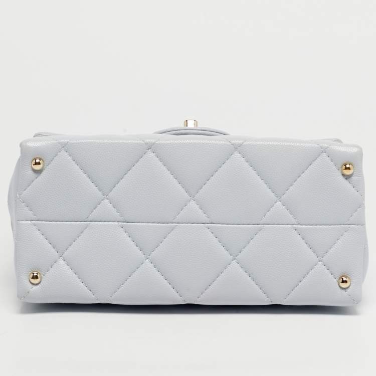 Pre Owned Chanel Blue Quilted Caviar Leather Mini Retro Twist Top Handle Bag