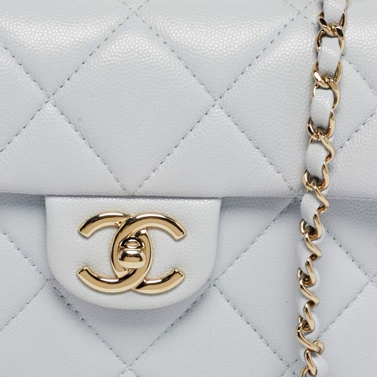 Pre Owned Chanel Blue Quilted Caviar Leather Mini Retro Twist Top Handle Bag