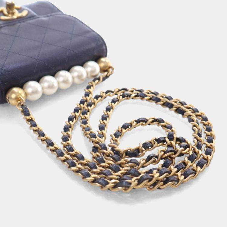 Pre Owned Chanel Mini Goatskin Chic Pearls Flap Clutch