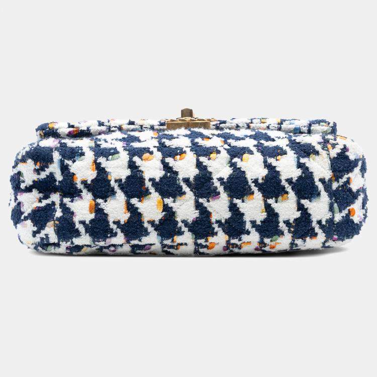 Pre Owned Chanel Navy Blue Medium Houndstooth Tweed 19 Flap