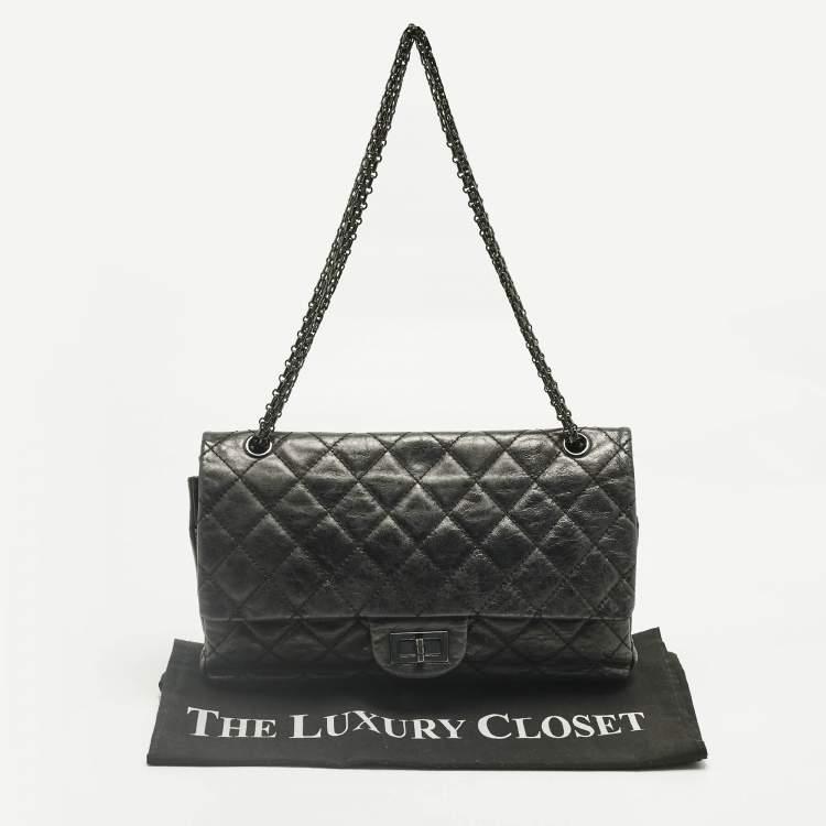 Pre Owned Chanel Black Quilted Aged Leather Classic 227 Reissue 2.55 Flap Bag