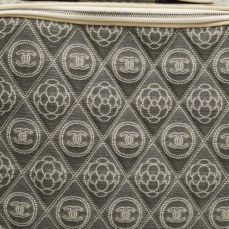 Pre Owned Chanel Grey/Off White Quilted Canvas Camellia Cabin Luggage