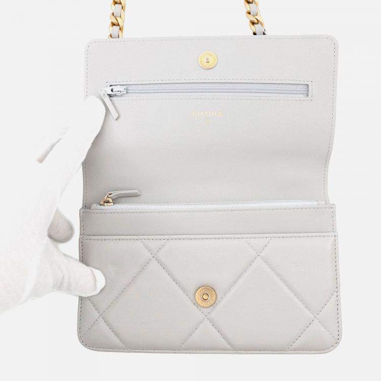 Pre Owned Chanel Chanel19 Chain Wallet Gray Lambskin
