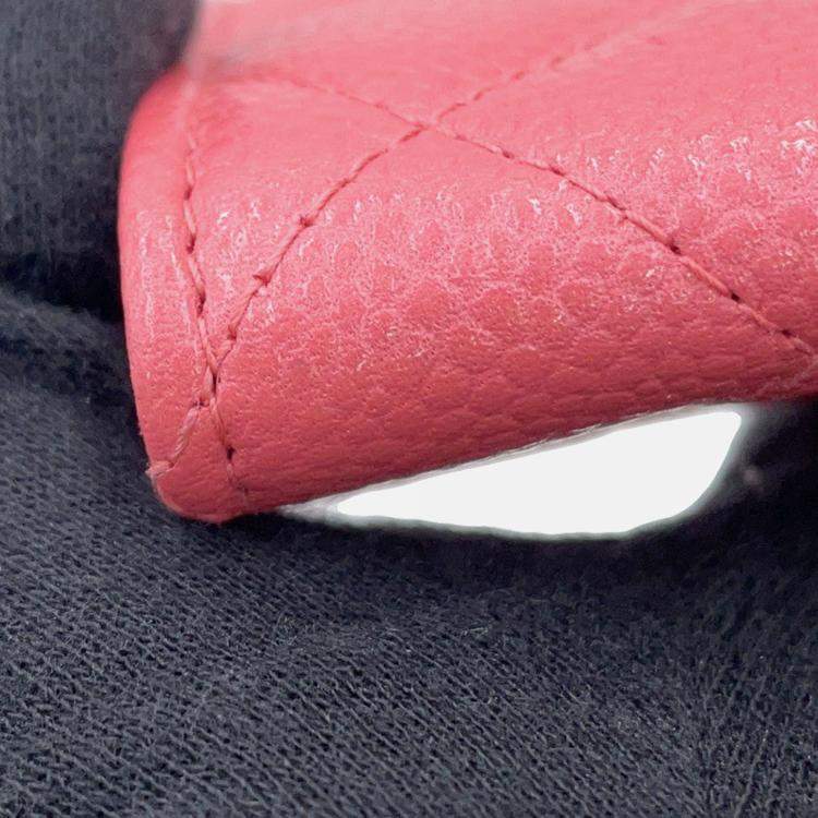 Pre Owned Chanel Matelasse Bifold Wallet Card Case Pink Caviar Leather
