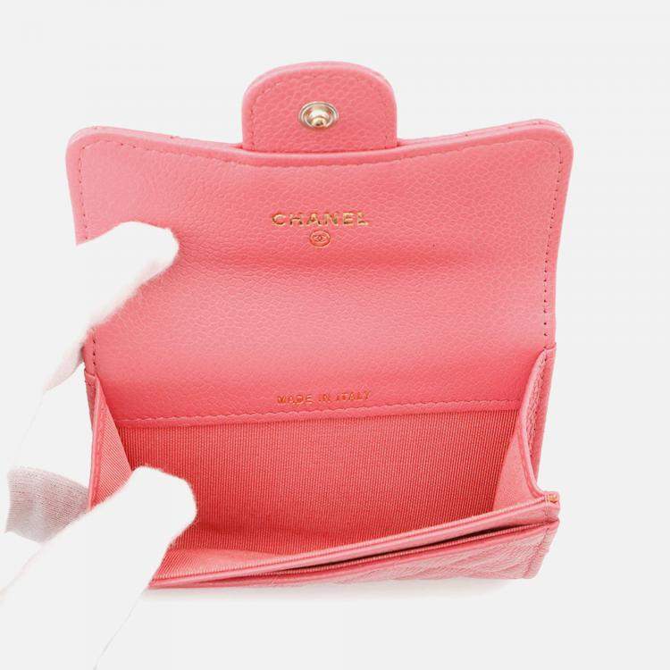 Pre Owned Chanel Matelasse Bifold Wallet Card Case Pink Caviar Leather