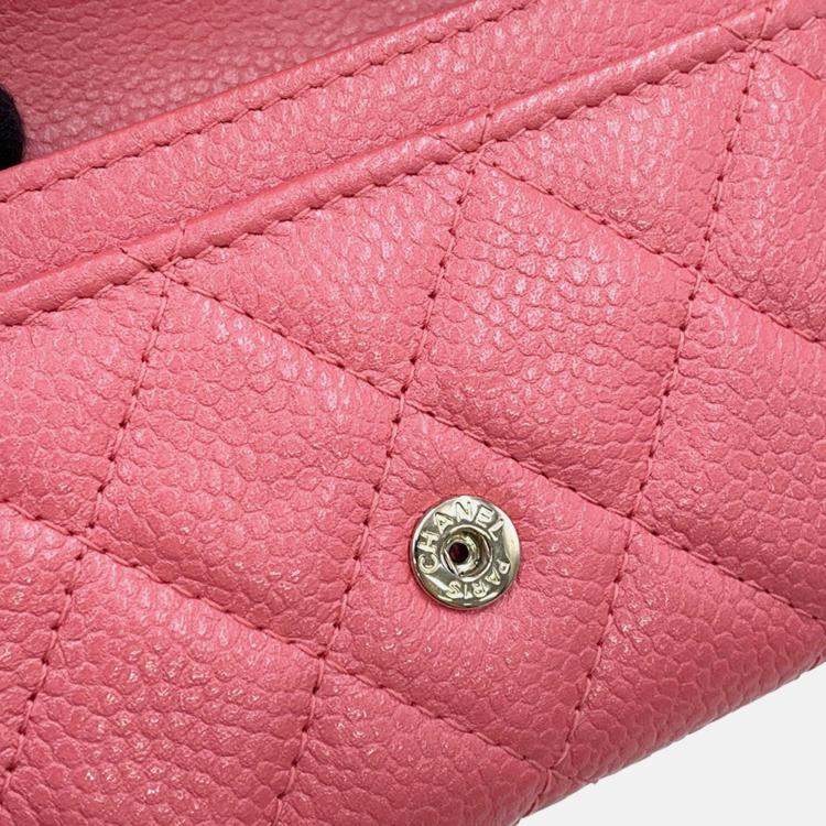 Pre Owned Chanel Matelasse Bifold Wallet Card Case Pink Caviar Leather