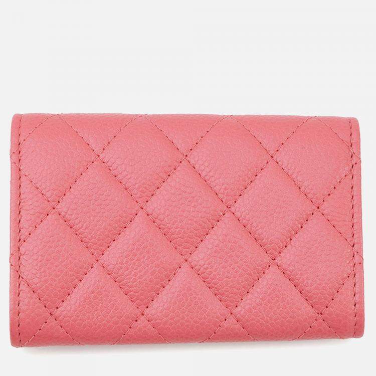 Pre Owned Chanel Matelasse Bifold Wallet Card Case Pink Caviar Leather