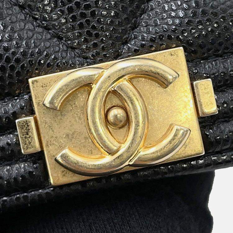 Pre Owned Chanel Boy Chanel Chain Wallet Black Caviar Leather