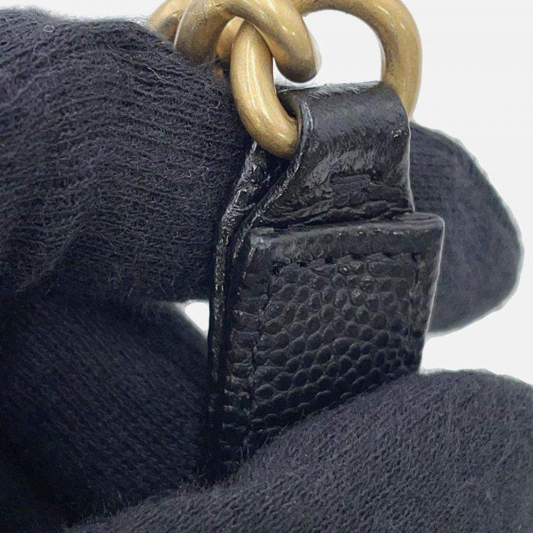 Pre Owned Chanel Boy Chanel Chain Wallet Black Caviar Leather
