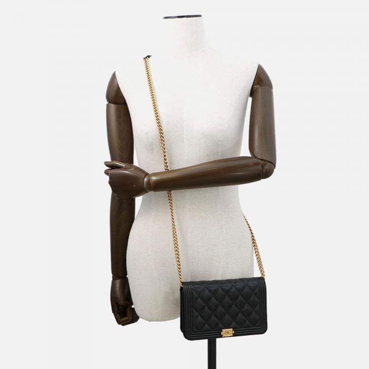 Pre Owned Chanel Boy Chanel Chain Wallet Black Caviar Leather