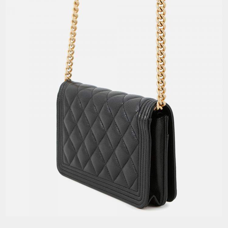 Pre Owned Chanel Boy Chanel Chain Wallet Black Caviar Leather