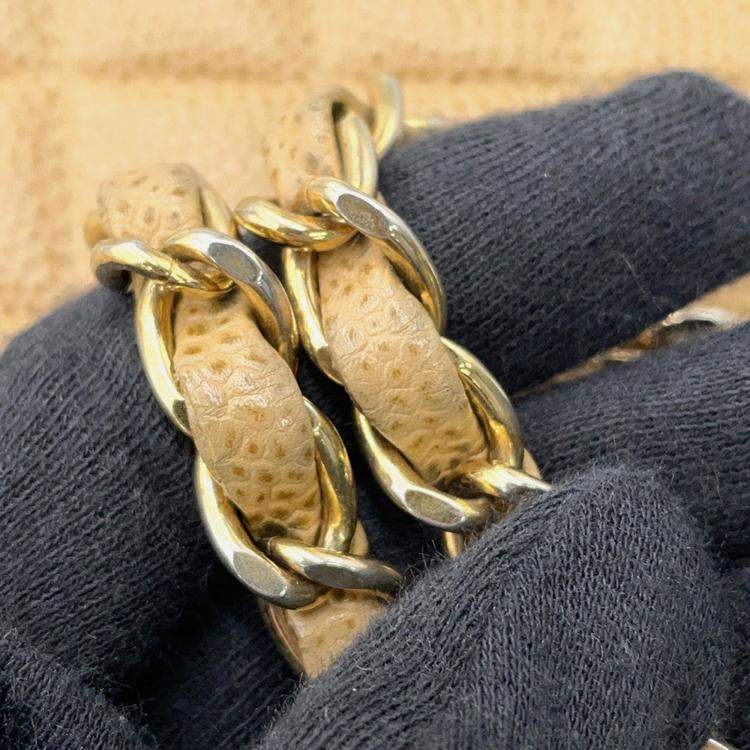 Pre Owned Chanel Matelasse W Flap Chain Shoulder Bag Beige Caviar Leather Size 25