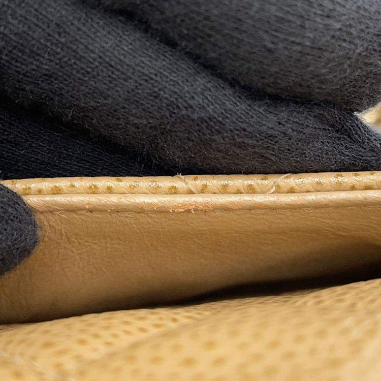 Pre Owned Chanel Matelasse W Flap Chain Shoulder Bag Beige Caviar Leather Size 25