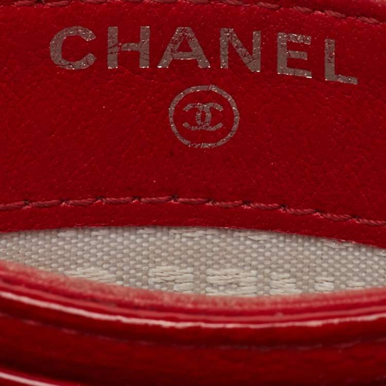 Pre Owned Chanel Red Patent Leather Interlocking CC Logo Card Case