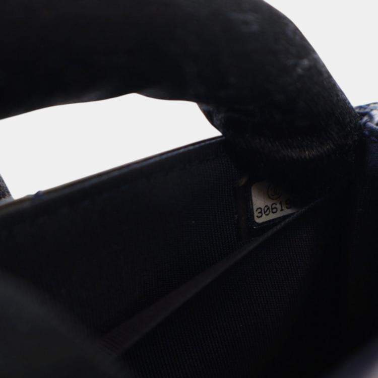 Pre Owned Chanel Navy Blue Mini Quilted Shiny Lambskin Button On Top Flap