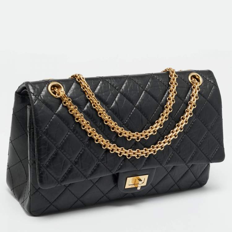 Pre Owned Chanel Black Quilted Aged Leather Classic 226 Reissue 2.55 Flap Bag