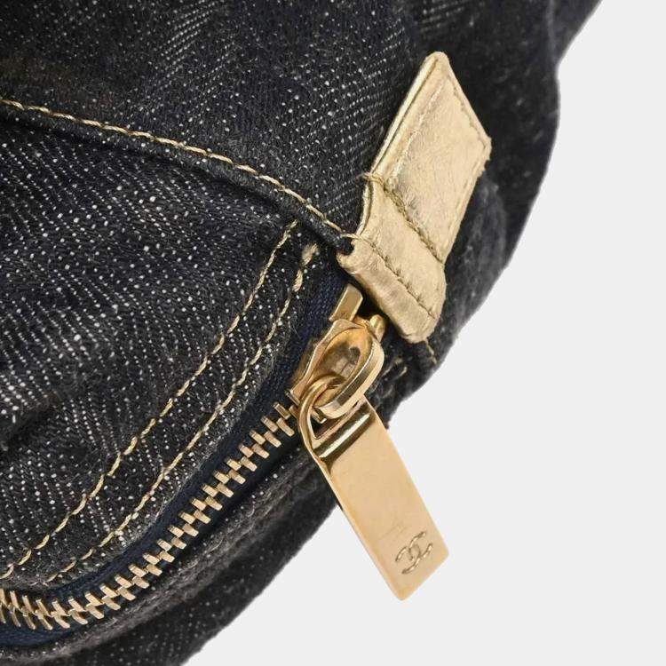 Pre Owned Chanel Navy Sparkling Denim Tote Handbag