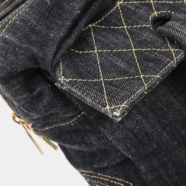 Pre Owned Chanel Navy Sparkling Denim Tote Handbag