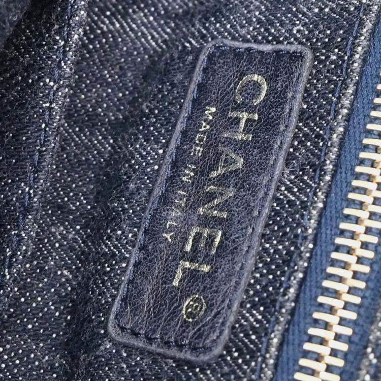 Pre Owned Chanel Navy Sparkling Denim Tote Handbag