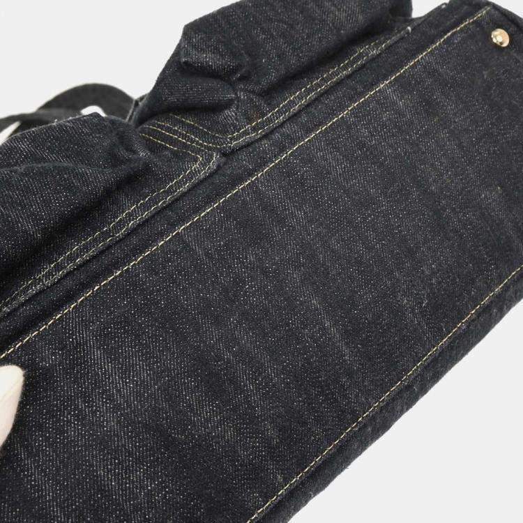 Pre Owned Chanel Navy Sparkling Denim Tote Handbag