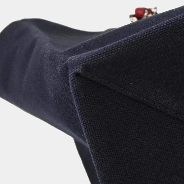 Pre Owned Chanel Navy Silver Canvas No.5 Choco Bar Tote Handbag