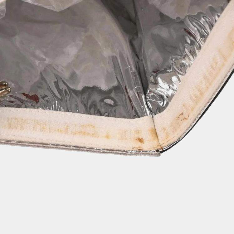 Pre Owned Chanel Navy Silver Canvas No.5 Choco Bar Tote Handbag