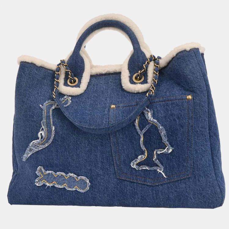 Pre Owned Chanel Blue Denim Medium Deauville 2way Tote Bag