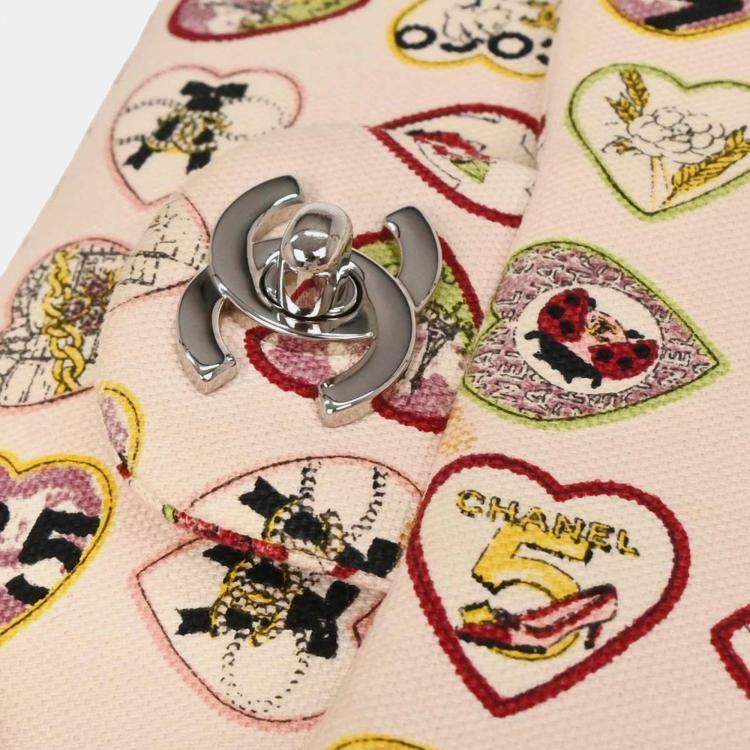 Pre Owned Chanel Pink Canvas Valentine Mini Classic Square Flap Shoulder Bag