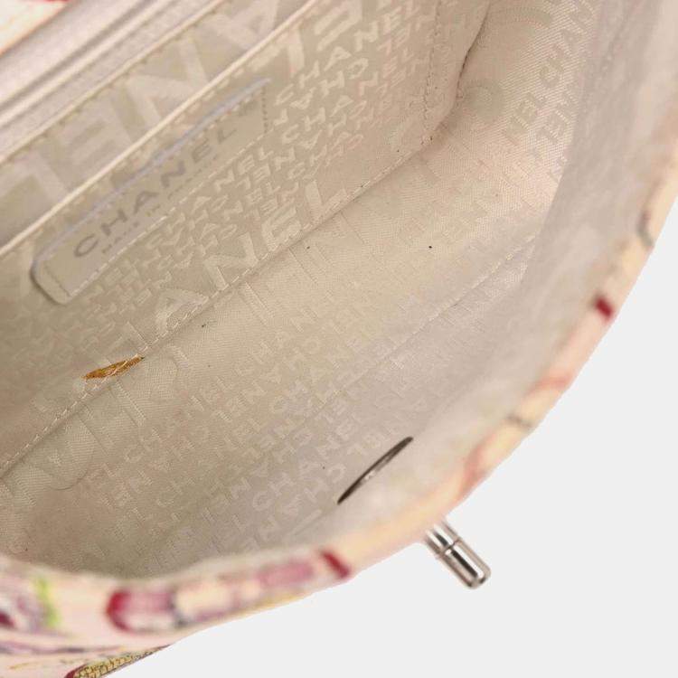 Pre Owned Chanel Pink Canvas Valentine Mini Classic Square Flap Shoulder Bag