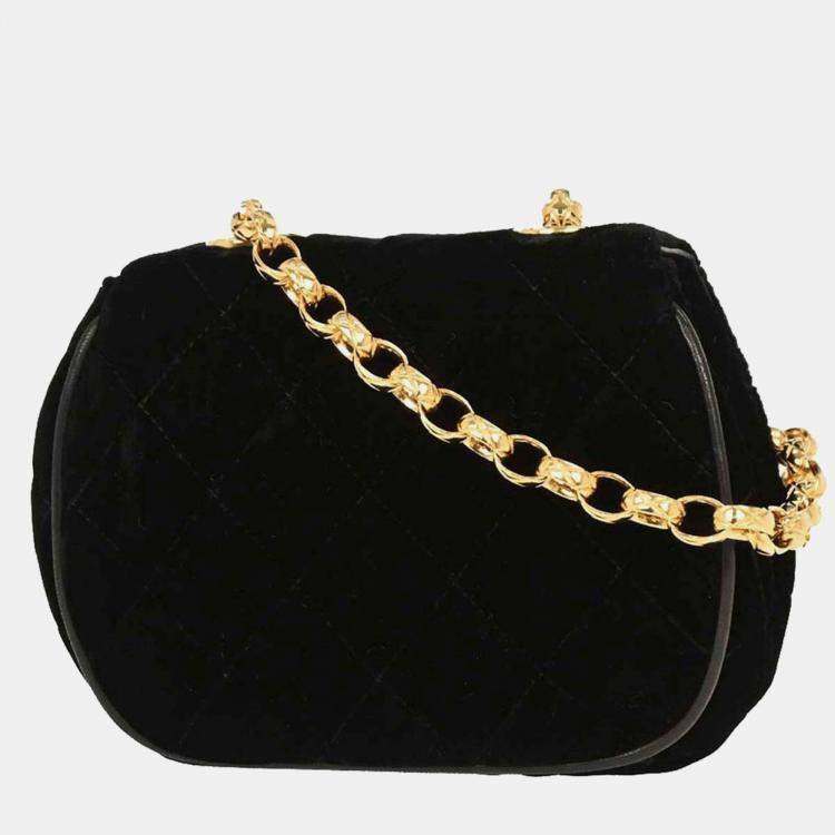Pre Owned Chanel Black Velvet Shoulder Bag
