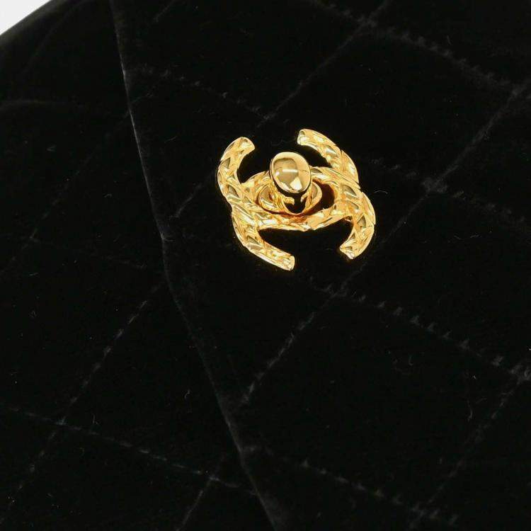 Pre Owned Chanel Black Velvet Shoulder Bag