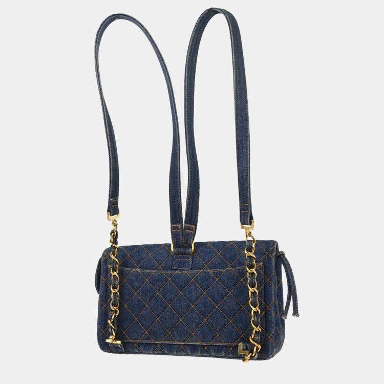 Pre Owned Chanel Denim Blue Backpack
