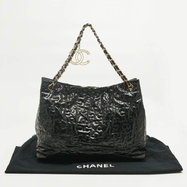 Pre Owned Chanel Black Puzzle Patent Leather Chain Tote