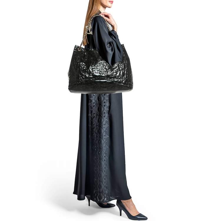 Pre Owned Chanel Black Puzzle Patent Leather Chain Tote