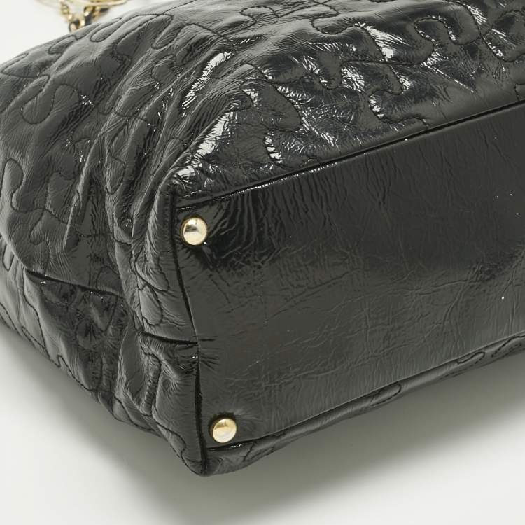 Pre Owned Chanel Black Puzzle Patent Leather Chain Tote
