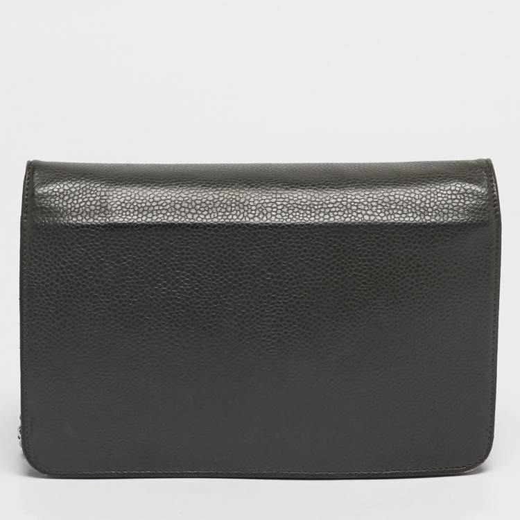 Pre Owned Chanel Grey Caviar Leather CC Wallet On Chain