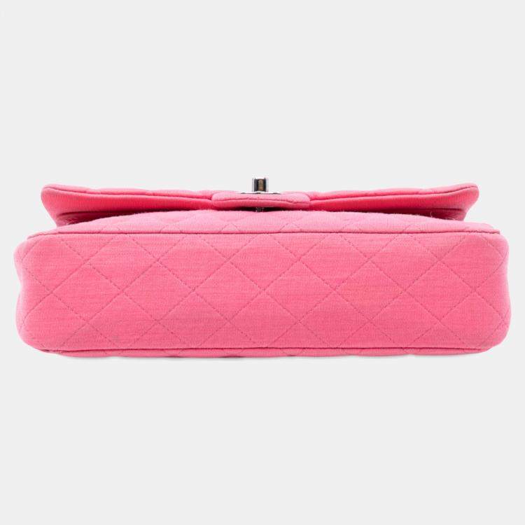 Pre Owned Chanel Pink Medium Classic Jersey Double Flap