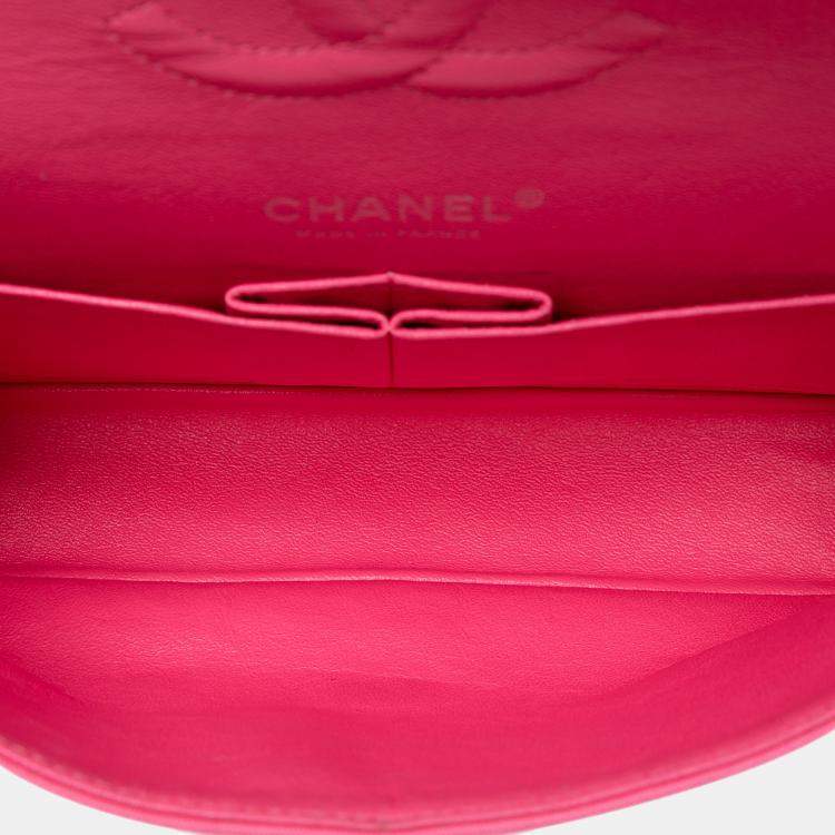 Pre Owned Chanel Pink Medium Classic Jersey Double Flap