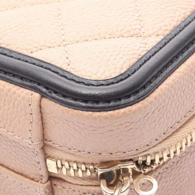 Pre Owned Chanel Black Brown Small Caviar CC Filigree Vanity Case