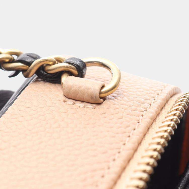 Pre Owned Chanel Black Brown Small Caviar CC Filigree Vanity Case