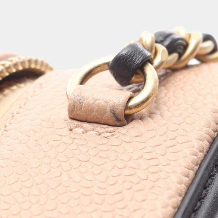 Pre Owned Chanel Black Brown Small Caviar CC Filigree Vanity Case