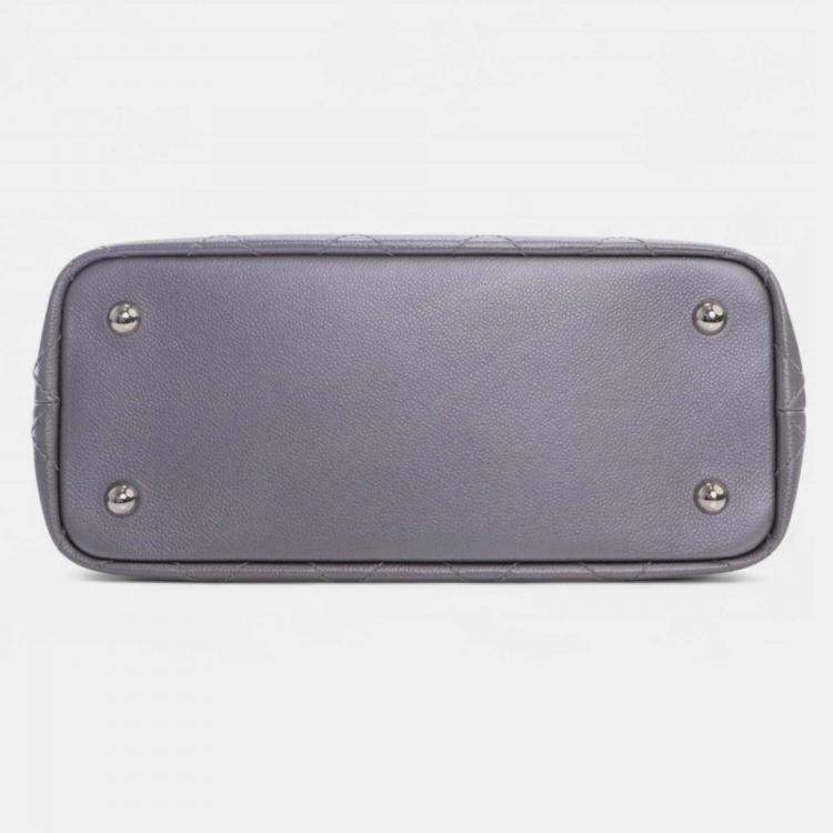 Pre Owned Chanel Silver Large Quilted Metallic Caviar Shopping Fever Tote