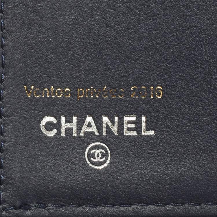 Pre Owned Chanel Navy Blue Quilted Caviar Leather Classic L Trifold Wallet