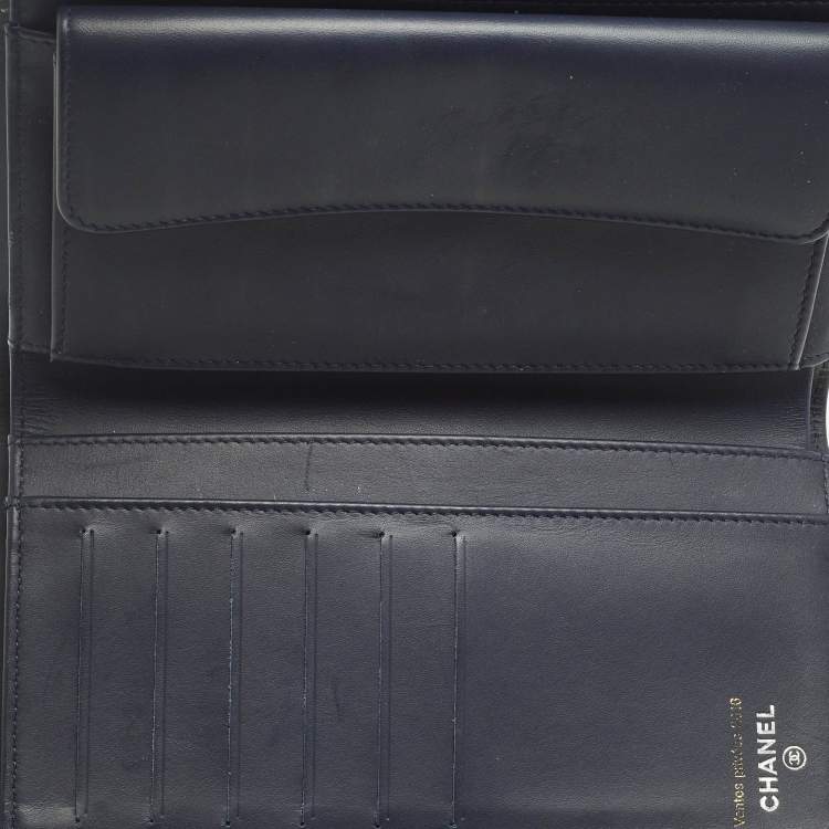 Pre Owned Chanel Navy Blue Quilted Caviar Leather Classic L Trifold Wallet