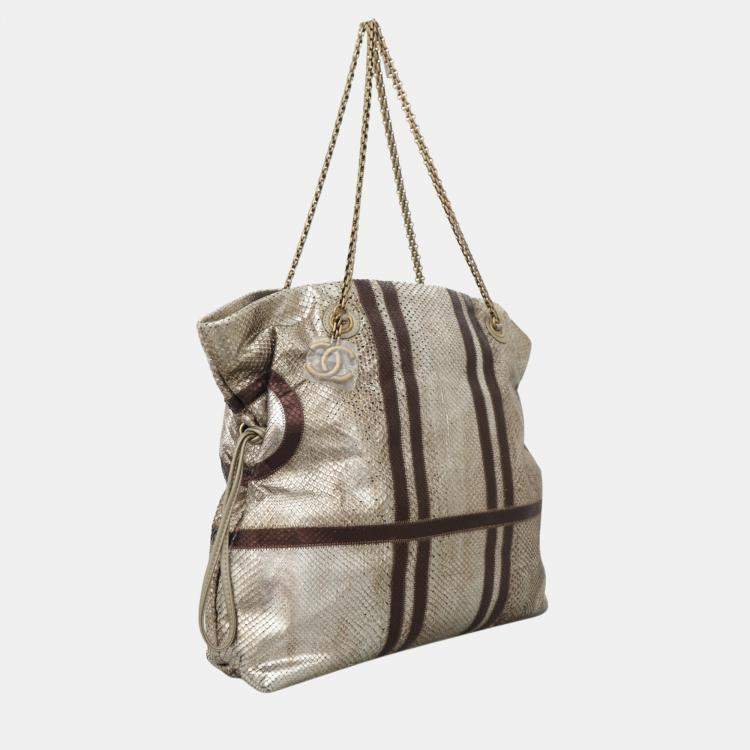 Pre Owned Chanel Brown Metallic Python Leather Taj Mahal Drawstring Bag