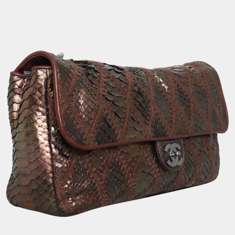 Pre Owned Chanel Python Crochet Soft Chain Flap Bag