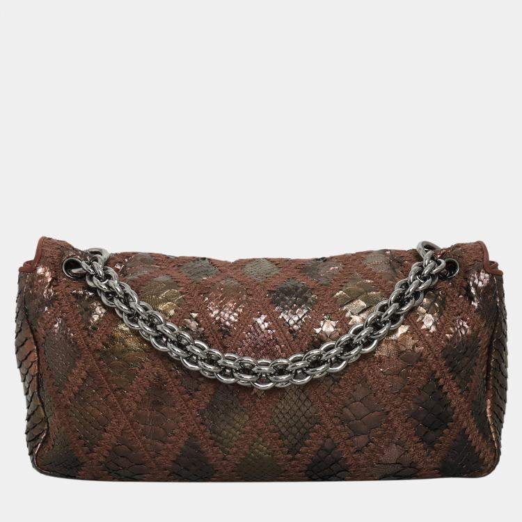Pre Owned Chanel Python Crochet Soft Chain Flap Bag