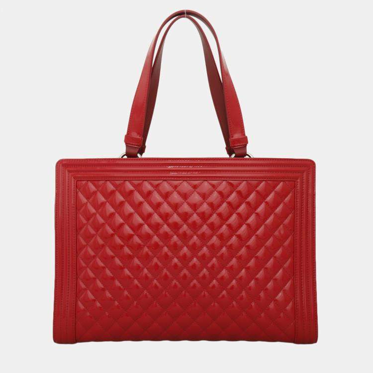 Pre Owned Chanel Quilted Patent Leather Plexiglass Boy Shopping Tote Bag